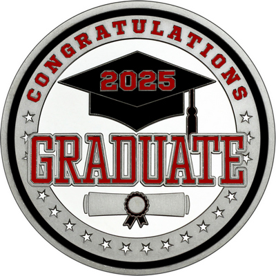 Maroon "Congratulations Graduate 2025" with Black Rim, Tassel & Ribbon